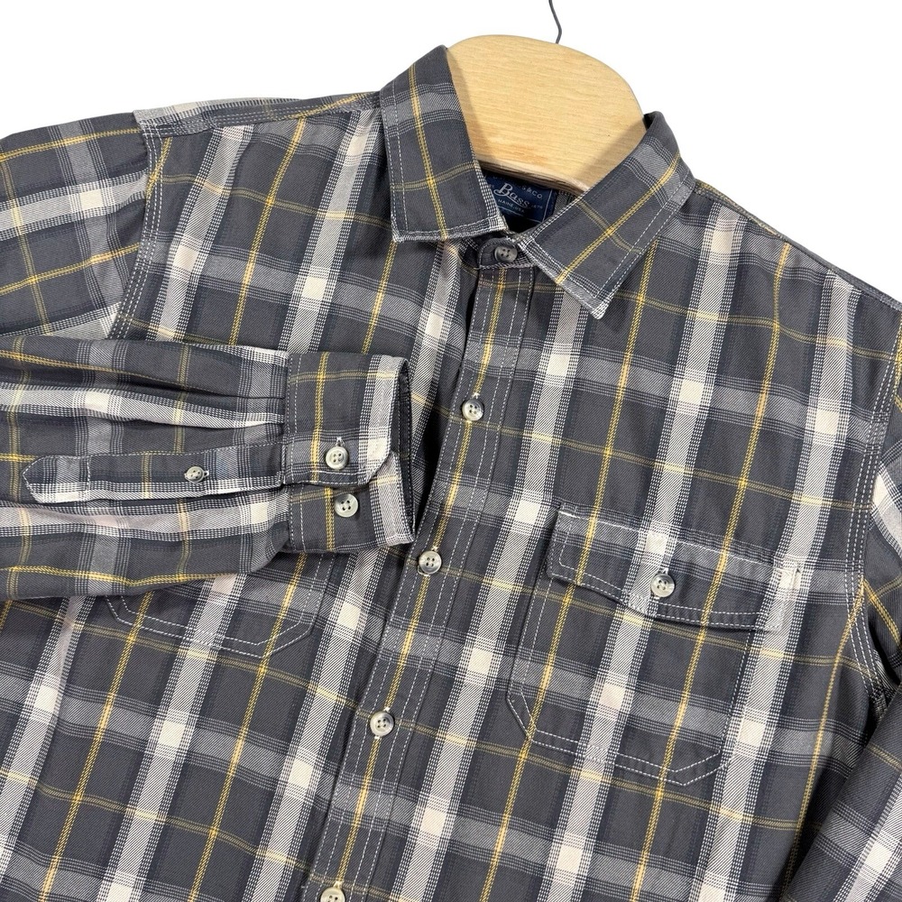 G H Bass Co Mens Long Sleeve Plaid Button Up Shirt L Gray Yellow Cotton‎ Blend